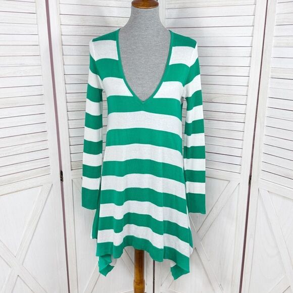 Tommy Bahama Rugby Stripe Knit Shark Bite Tunic Swim Cover Green White Small - Picture 2 of 13